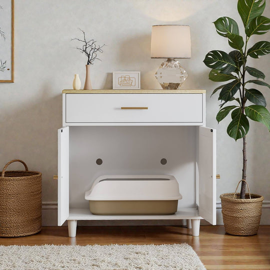 Cat Litter Box Enclosure with Scratch Pad, Hidden Litter Box Furniture Cabinet for Living Room or Office