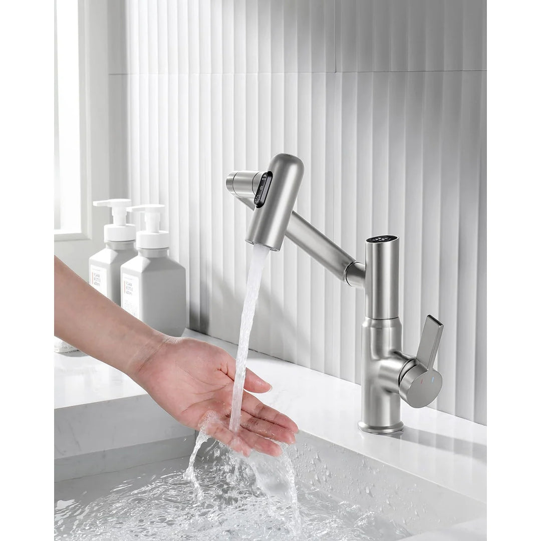 Rotatable Bathroom Faucet with Temperature Display in Fahrenheit (Batteries-Free), BF2204