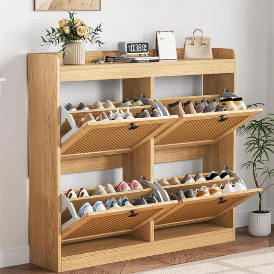 Freestanding Shoe Organizer Storage Cabinet with 4 Flip Drawers for Entryway, Hallway