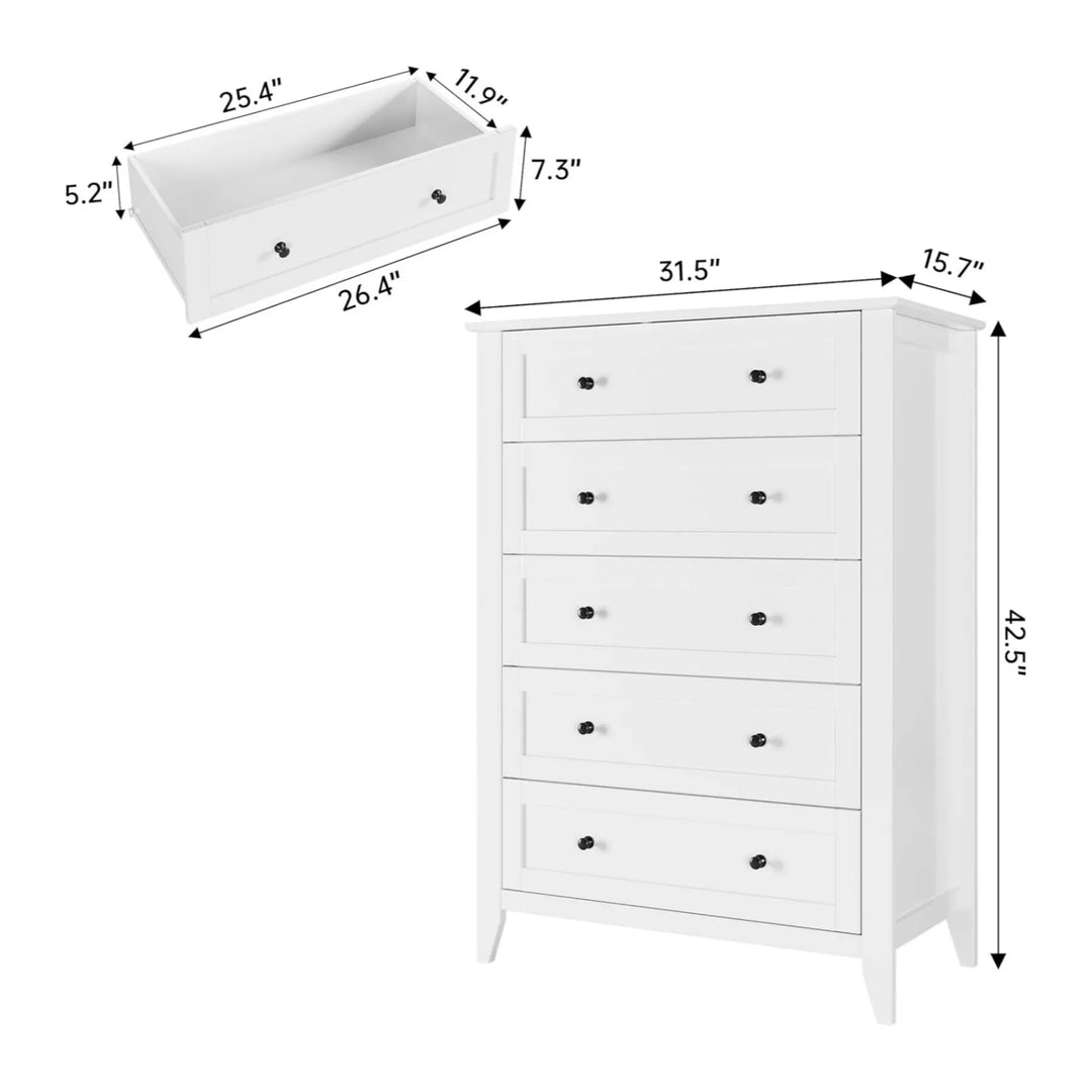 Modern Bedroom Nightstand with 5 Drawers & Metal Handles - Multifunctional Storage Cabinet,Easy Assembly for Living Room