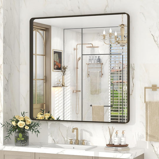 Aluminum Alloy Framed Tempered Glass Wall Decor Vanity Bathroom Mirror