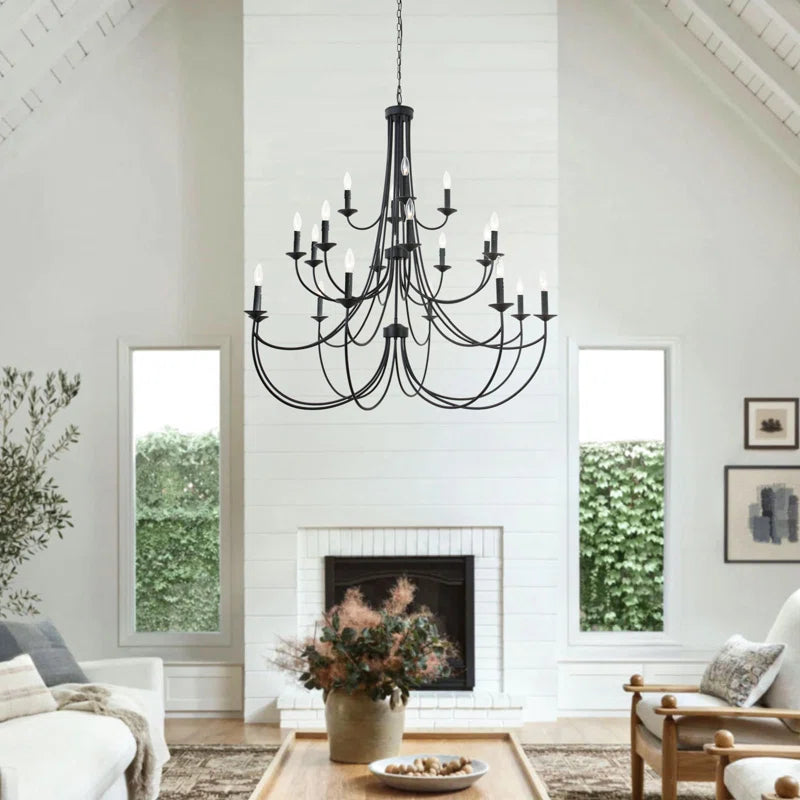 Estelle 20 - Light 48"W Candle Style Classic Chandelier with Wrought Iron Accents