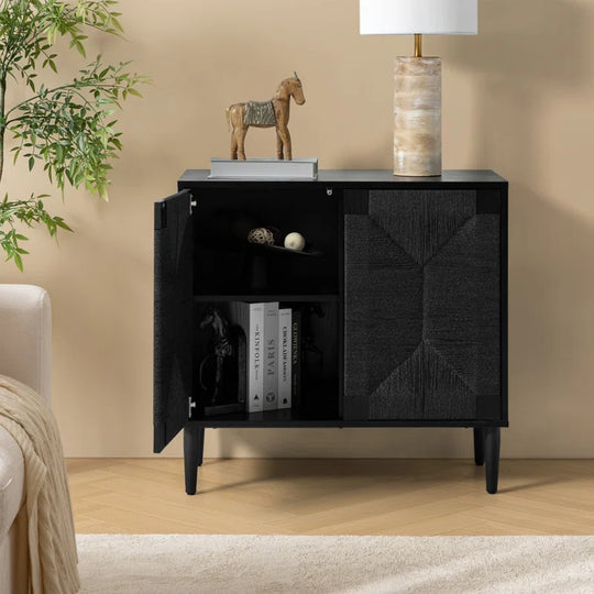 Carreiro 32"W Woven Transitional 2-Door Accent Cabinet