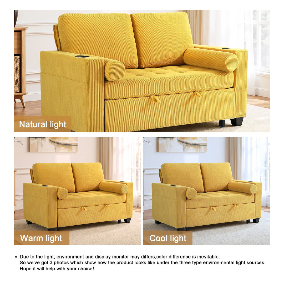 3-In-1 Pull-Out Sleeper Sofa Bed Convertible Adjustable Multi-Functional Loveseat with USB Port