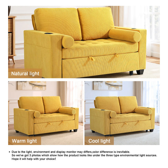 3-In-1 Pull-Out Sleeper Sofa Bed Convertible Adjustable Multi-Functional Loveseat with USB Port