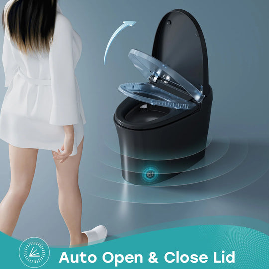 Elongated Smart Bidet Toilet Black Auto Flush Booster Pump Remote Control