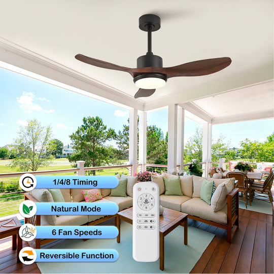 Sofucor 42"/48"/ 52"/60"Noiseless Walnut Wood Ceiling Fan with Remote Control, Integrated Light Optional