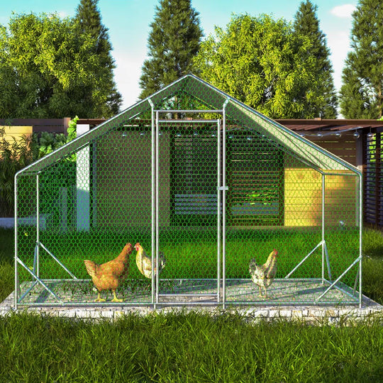 Ceilidh Metal Chicken Run Coop, Walk-In Poultry Cage with Waterproof & Anti-Uv Cover Lockable Door Design