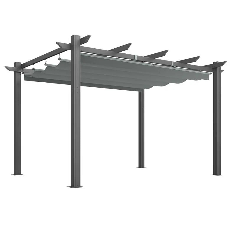 10' X 13' Outdoor Pergola with Retractable Canopy, Heavy-Duty Metal Frame and Adjustable Patio Shade Roof