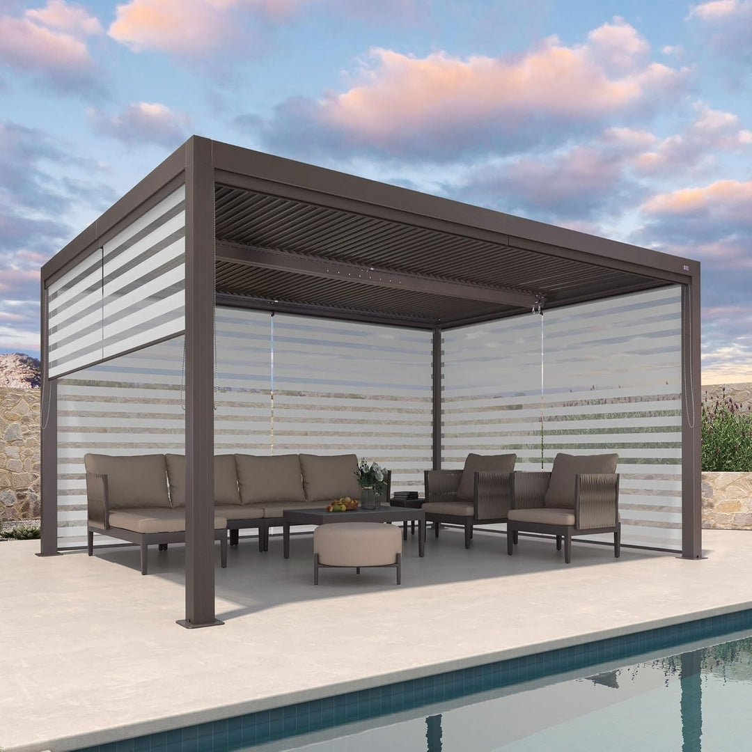 Bronze Louvered Pergola with Adjustable Roof for Deck Backyard Garden Hardtop Gazebo