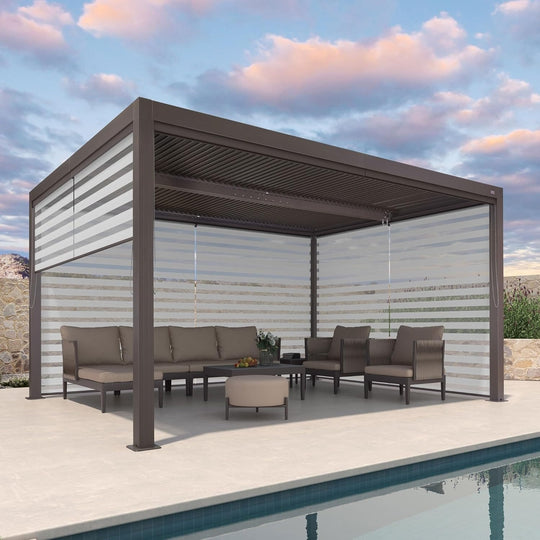 Bronze Louvered Pergola with Adjustable Roof for Deck Backyard Garden Hardtop Gazebo