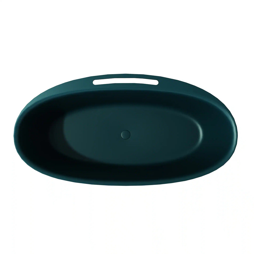 Luxury Flatbottom Solid Surface Freestanding Soaking Bathtub with Discreet Towel Slot and Drain Assembly