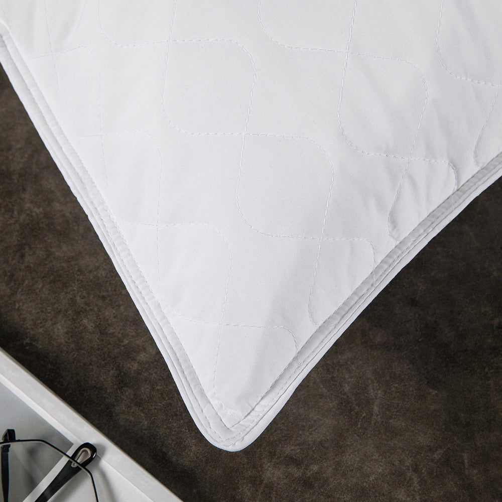 2 Pack Goose Feather down Pillows with Quilted Cotton Cover - White