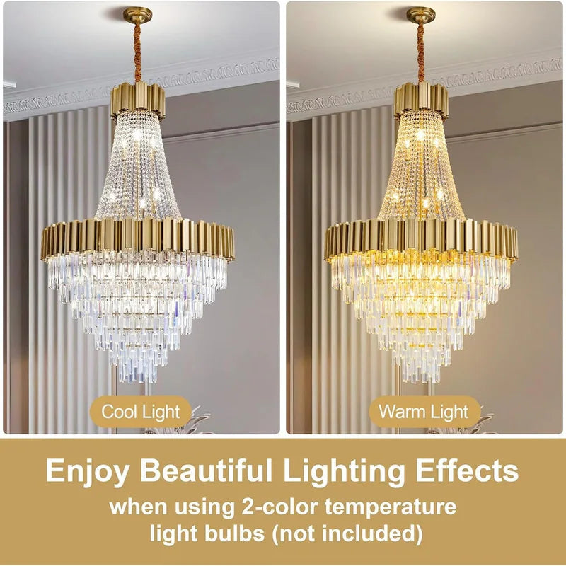 Large Crystal Chandelier - 35.4"Modern 6-Tier 17-Light Chrome Ceiling Light, Luxury K9 Crystal