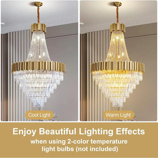 Large Crystal Chandelier - 35.4"Modern 6-Tier 17-Light Chrome Ceiling Light, Luxury K9 Crystal