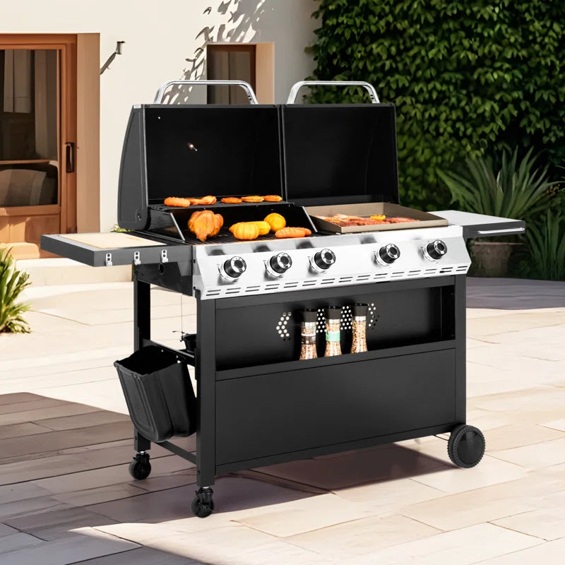 Synae Propane Gas Griddle Grill Combo – Dual BBQ Grill & Flat Top Griddle