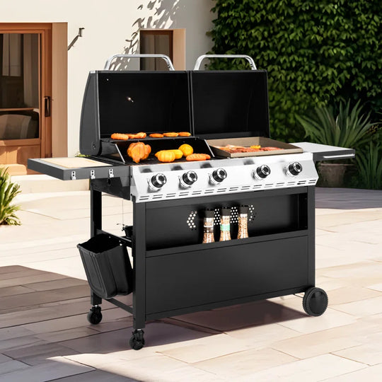 Synae Propane Gas Griddle Grill Combo – Dual BBQ Grill & Flat Top Griddle