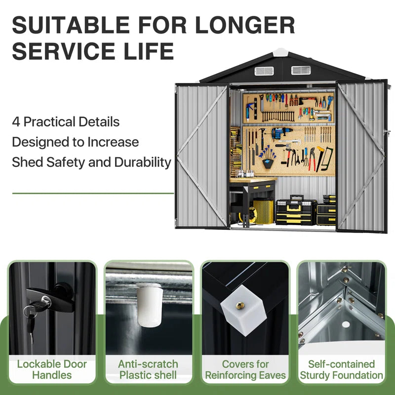 6.3 Ft. W X 4.2 Ft. D Steel Storage Shed with Door Lock