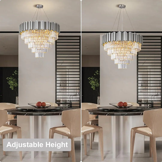 Large Crystal Chandelier - 35.4"Modern 6-Tier 17-Light Chrome Ceiling Light, Luxury K9 Crystal
