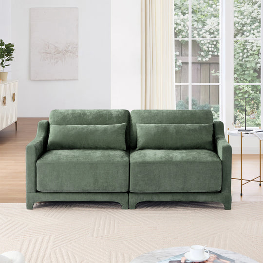 Modern Chenille 4-Seater Sofa with 2 Ottoman, Lumbar Cushions, Ergonomic Backrest, High-Resilience Spongeand Tufted Armrests