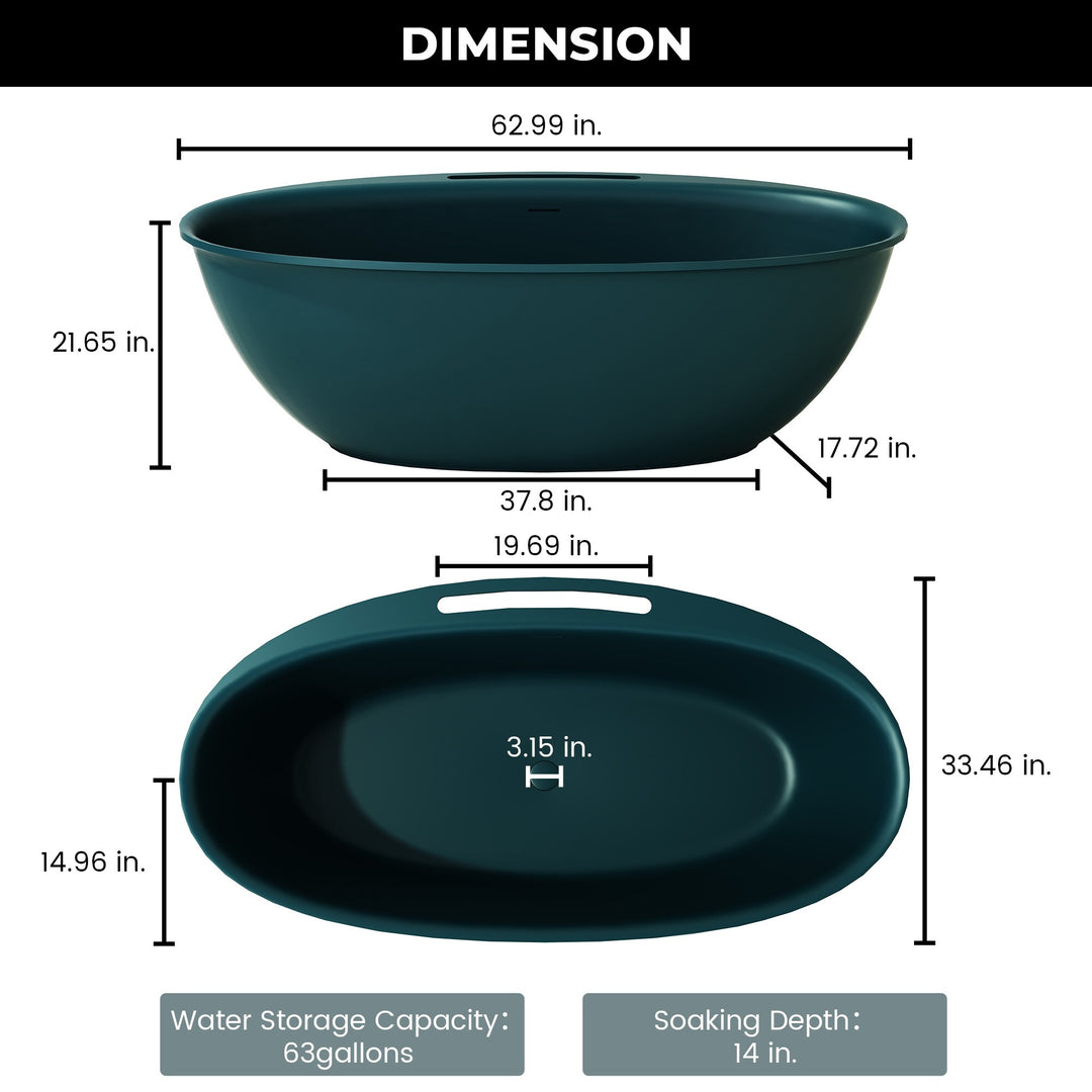 Luxury Flatbottom Solid Surface Freestanding Soaking Bathtub with Discreet Towel Slot and Drain Assembly