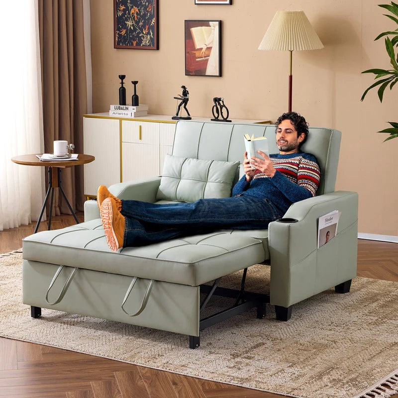 Tufted Upholstered Leather Sleeper Sofa Bed