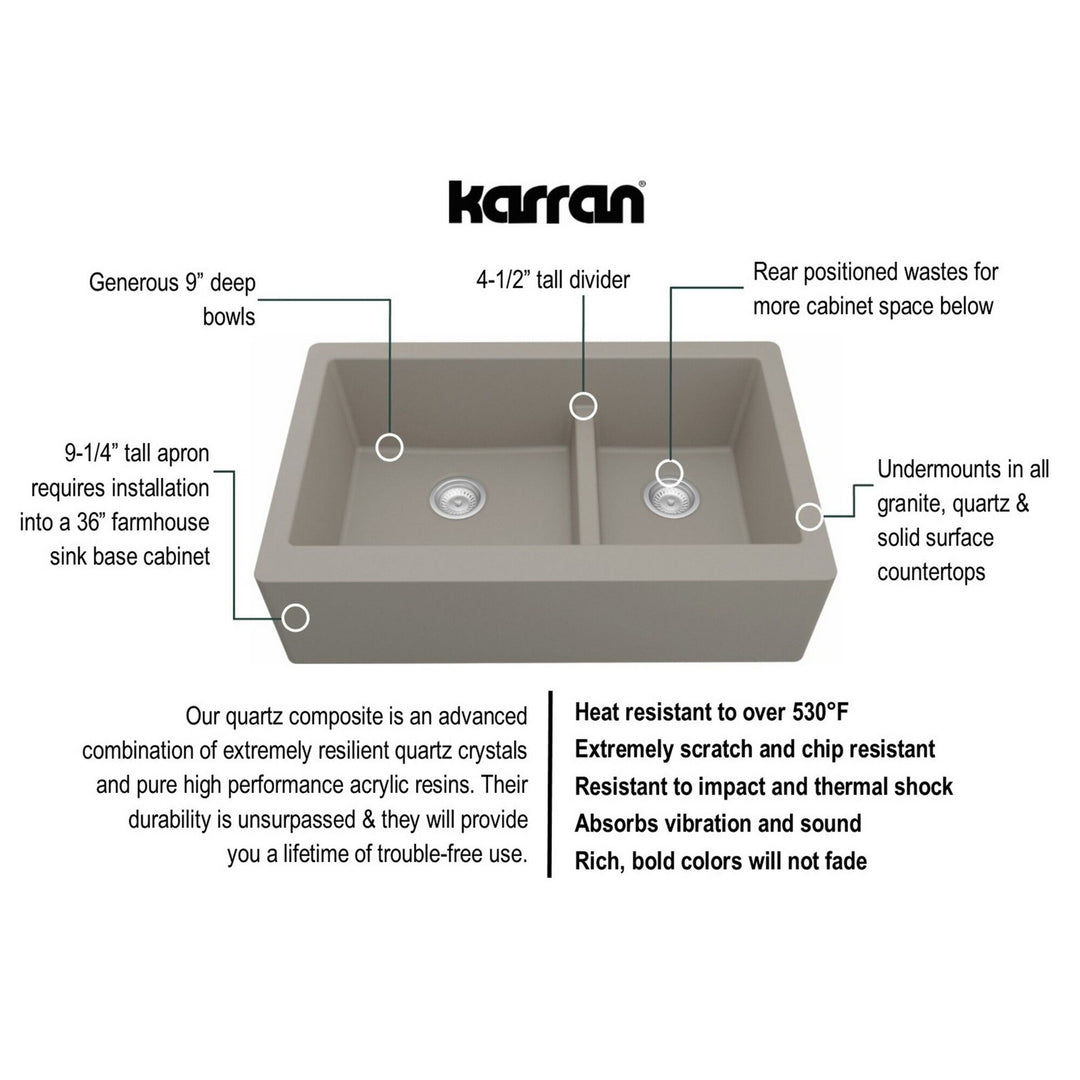Farmhouse/Apron-Front Quartz Double Bowl Kitchen Sink