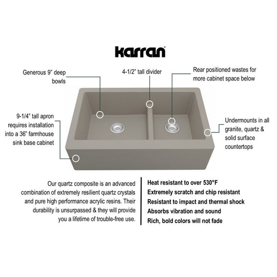 Farmhouse/Apron-Front Quartz Double Bowl Kitchen Sink
