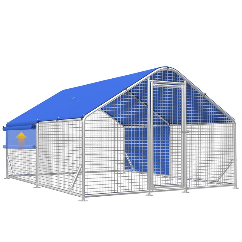 Large Metal Chicken Coop with Galvanized Hardware Cloth, Chicken Coop Run Pen for Yard with Waterproof Cover, Outdoor Large Walk-In Chicken Coops for Chickens Duck Pen House Cage Run