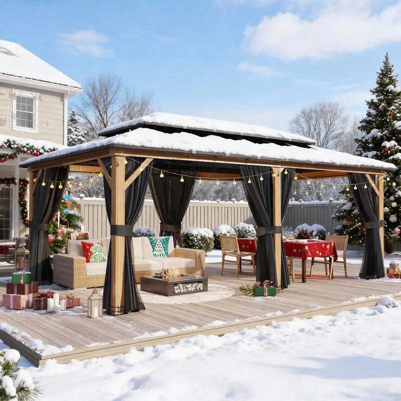 Hardtop Wood Gazebo with Double Roof – Free Dust Cover with 12X16 or 12X20 Model – Waterproof Outdoor Gazebo
