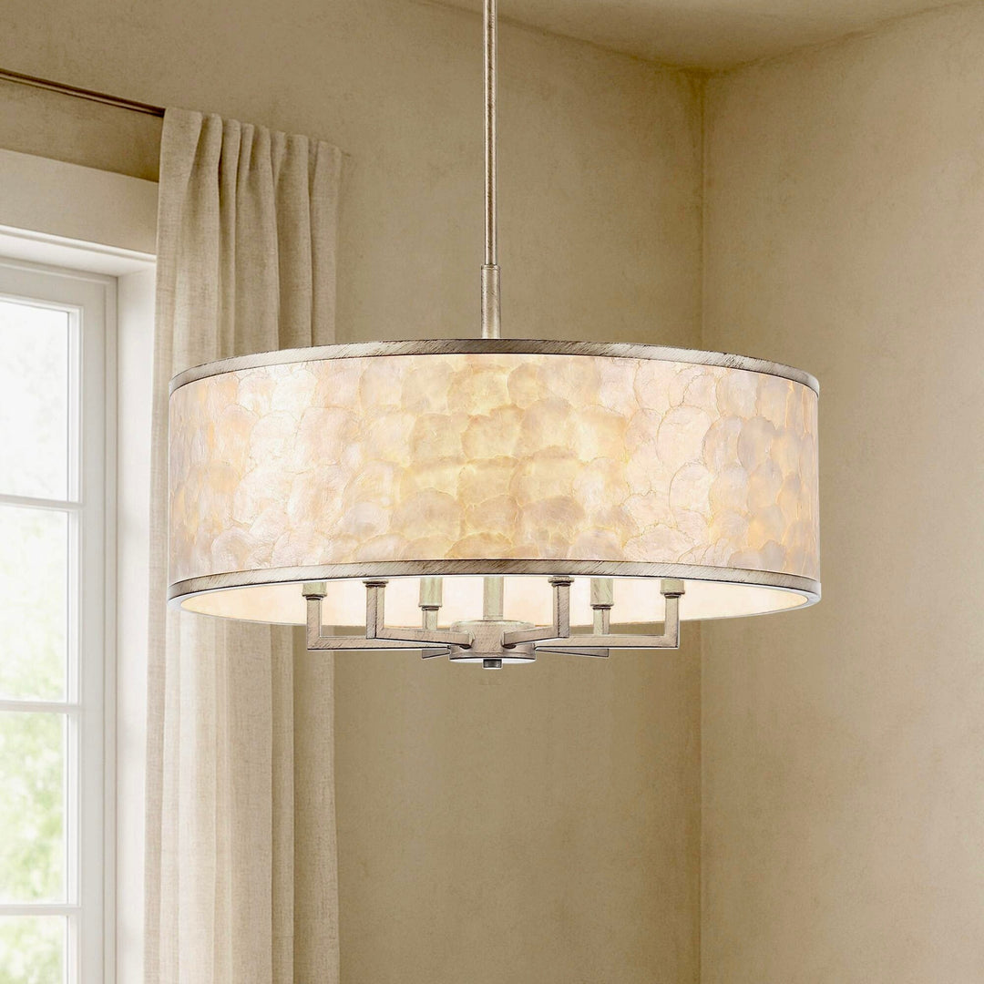 Getledel 24-Inch 6-Light Capiz Shell Drum Chandelier