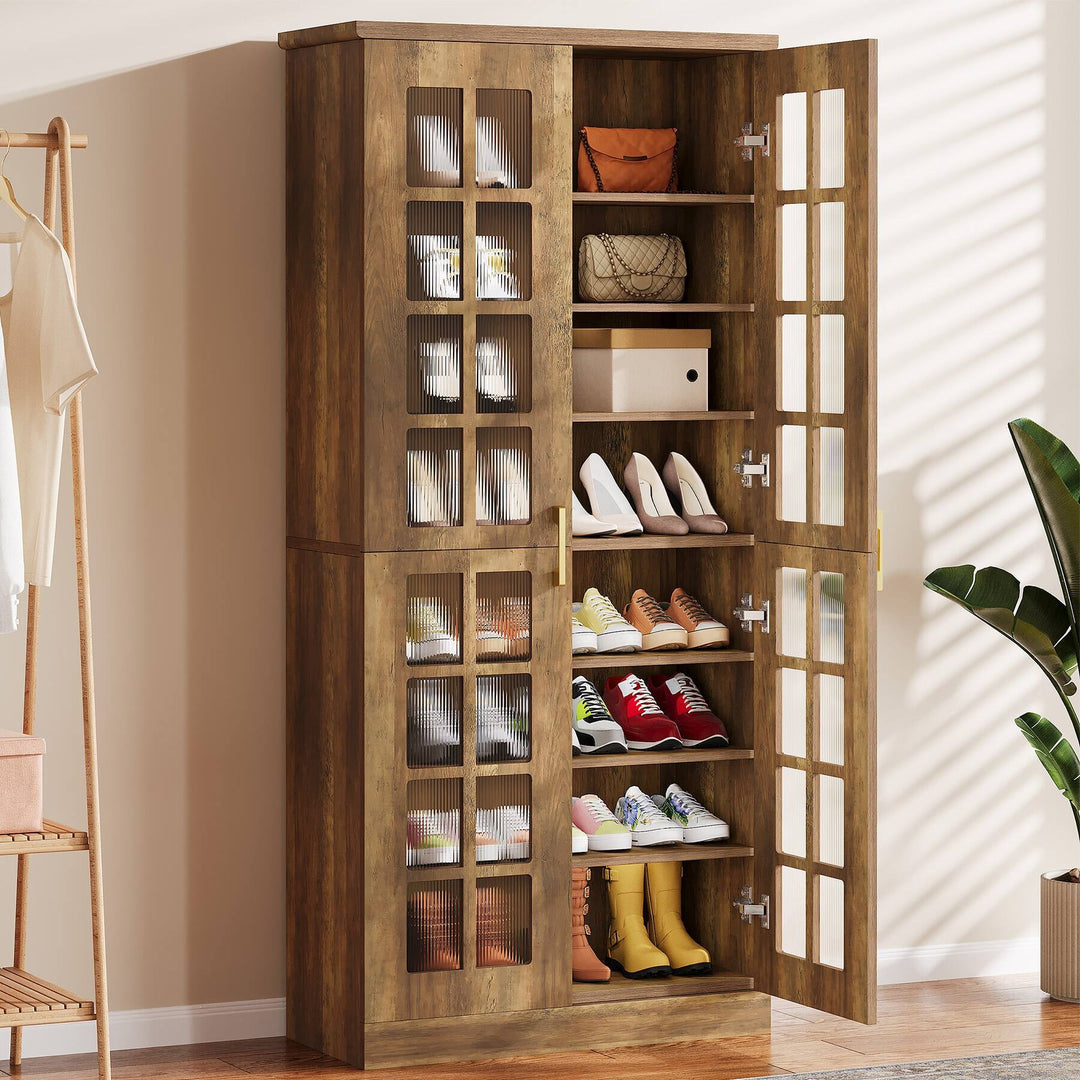 8-Tier Modern Shoe Storage Cabinet with Doors and Adjustable Shelves