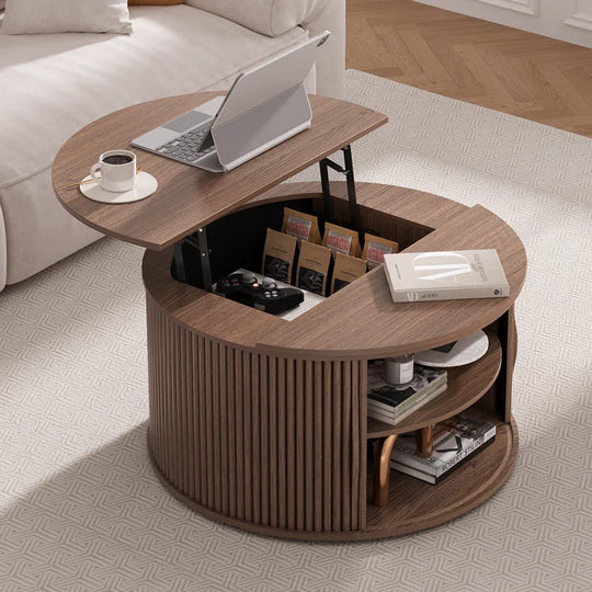 Round Coffee Table with Lifting Top,31.5” Lift Top Coffee Table with Hidden Compartment