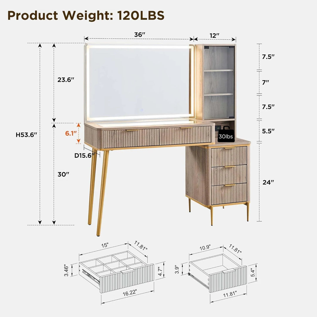 Modern Makeup Vanity Desk with HD Lighted Mirror, Dressing Table