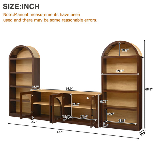 3-Piece Retro Entertainment Center for Tvs up to 70", Two-Tone Farmhouse TV Stand with Sideboard & Bookshelf