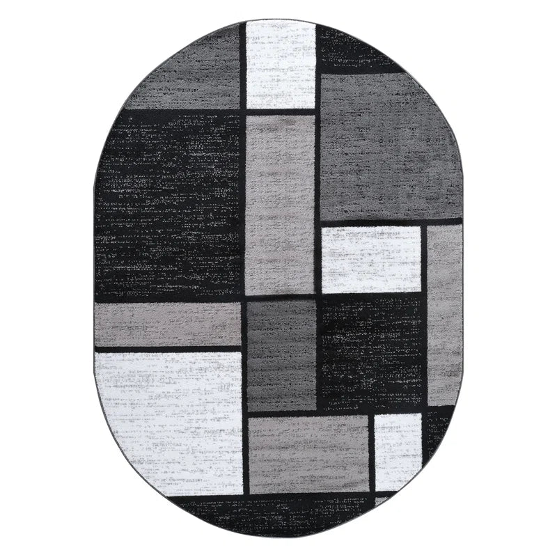 Astika Woven Geometric Gray/White/Black Area Rug – Modern Polypropylene Carpet for Living Room, Bedroom, or Office
