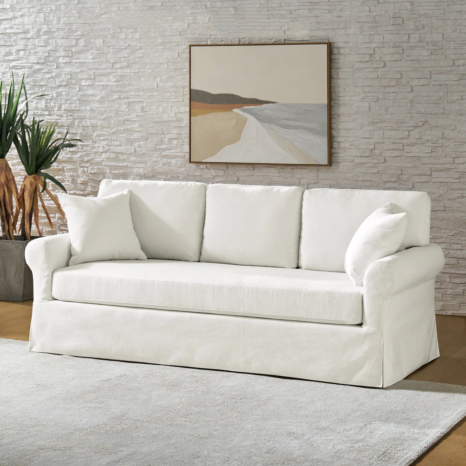 Enrico 82" Farmhouse Slipcovered Sofa with Rolled Armrest by