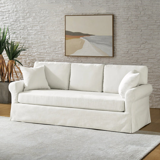 Enrico 82" Farmhouse Slipcovered Sofa with Rolled Armrest by