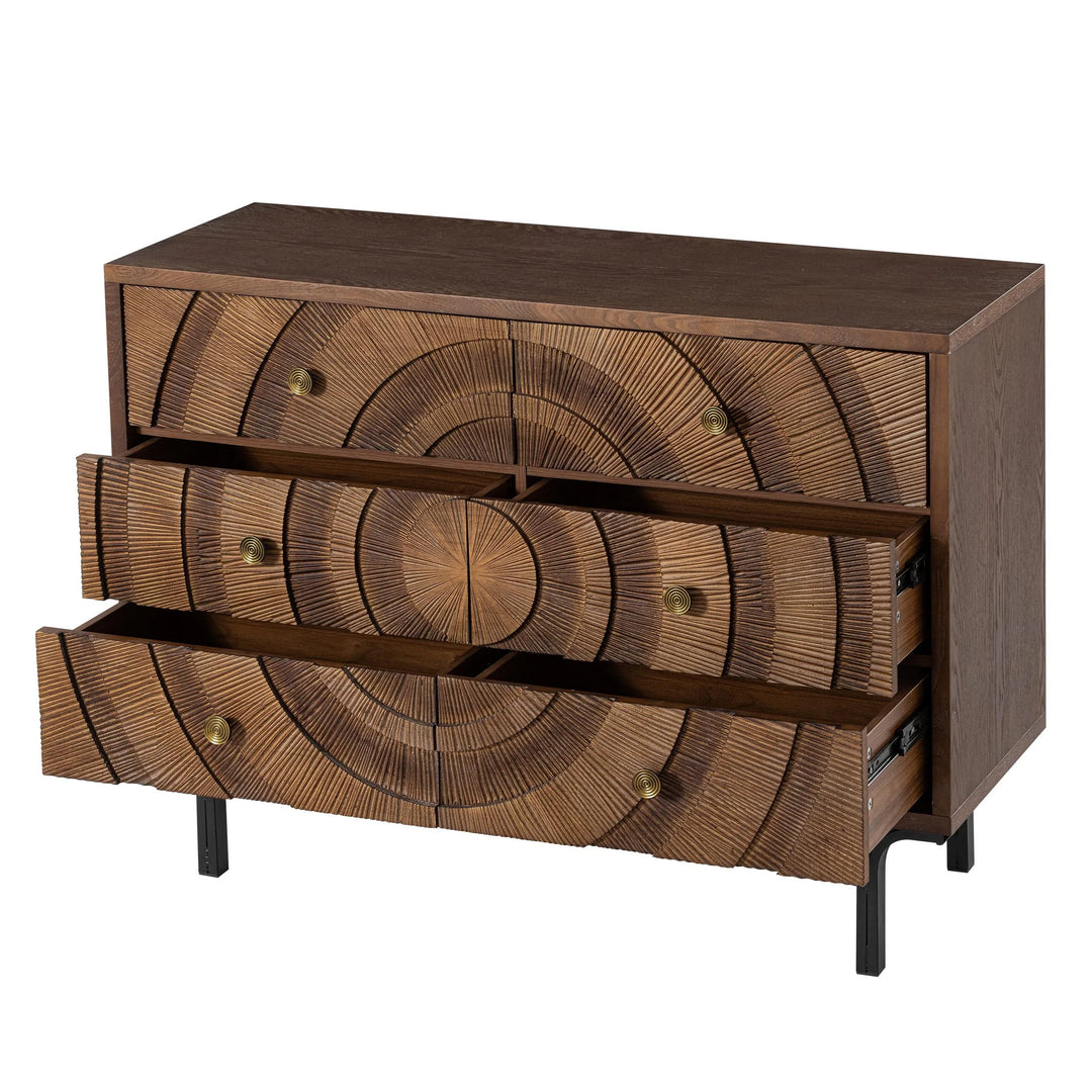 Farmhouse 4-Door Storage Cabinet, 6-Drawer Dresser, Sideboard Buffet with Circle Pattern and Radioactive Wood Lines