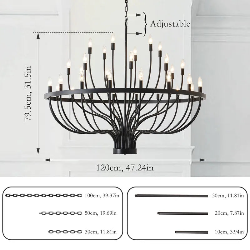 Modern Farmhouse Candle Chandelier Black Large Wagon Wheel Chandeliers