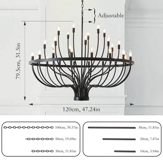Modern Farmhouse Candle Chandelier Black Large Wagon Wheel Chandeliers