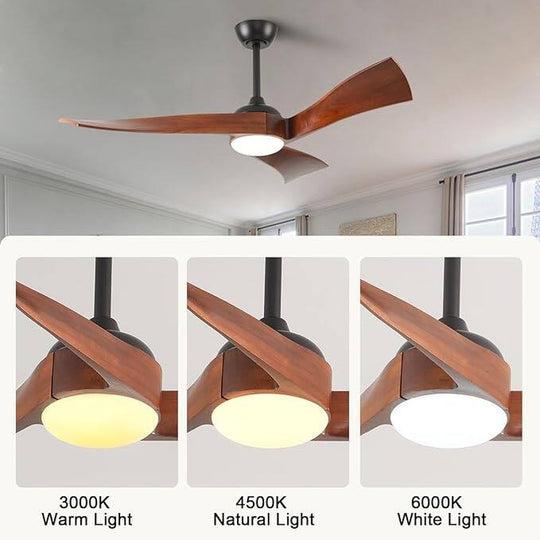 Sofucor 42"/48"/ 52"/60"Noiseless Walnut Wood Ceiling Fan with Remote Control, Integrated Light Optional