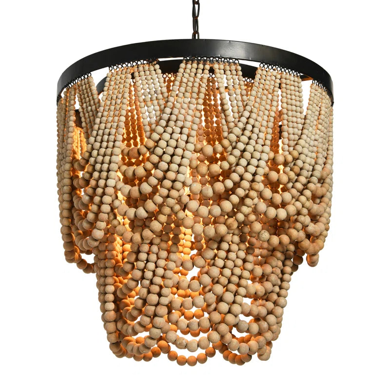 Aidescombe 2-Tier Draped Wood Bead Chandelier