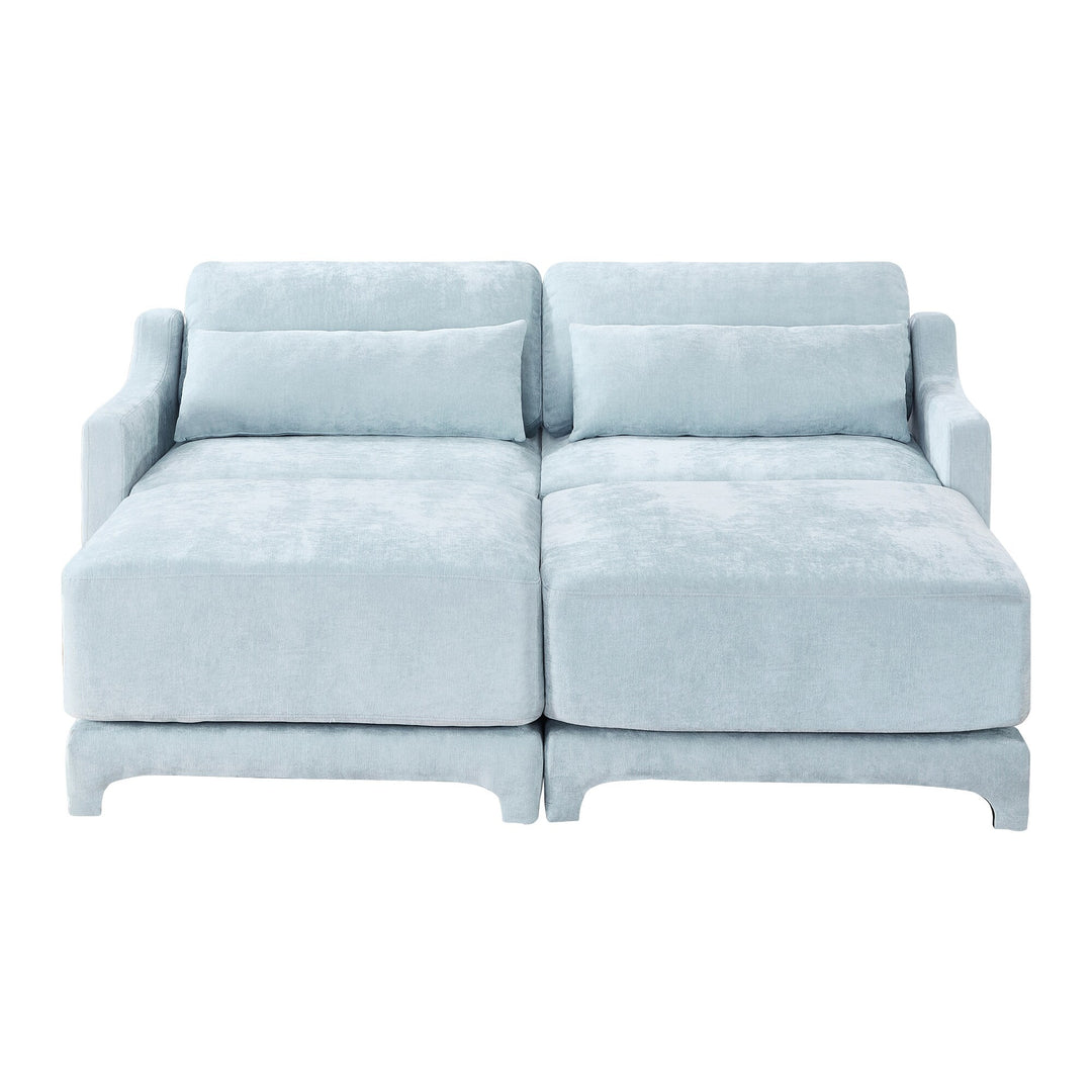 Modern Chenille 4-Seater Sofa with 2 Ottoman, Lumbar Cushions, Ergonomic Backrest, High-Resilience Spongeand Tufted Armrests