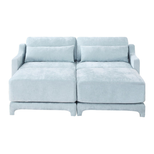 Modern Chenille 4-Seater Sofa with 2 Ottoman, Lumbar Cushions, Ergonomic Backrest, High-Resilience Spongeand Tufted Armrests
