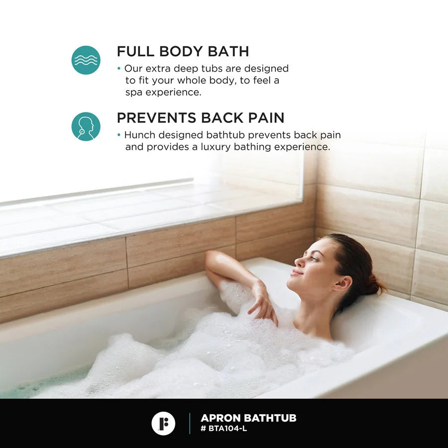 Acrylic-Fiberglass Soaking Bathtub, White. Alcove/Apron Front