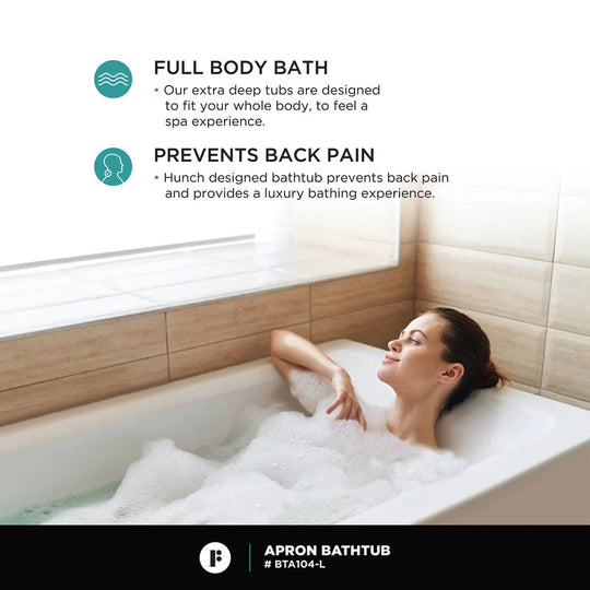 Acrylic-Fiberglass Soaking Bathtub, White. Alcove/Apron Front