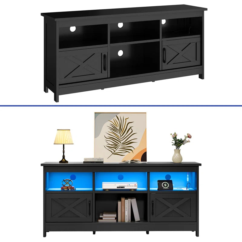 Mercato Modern Farmhouse TV Stand Media Console Media Center with LED Light and Charging Station