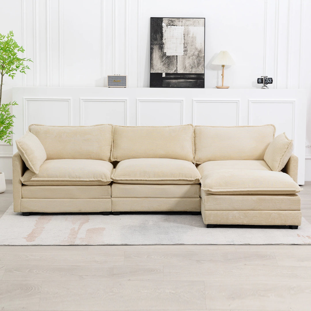 Corduroy Sectional Sofa with Removable Ottomans & Ultra-Soft Cushions for Living Room & Bedroom