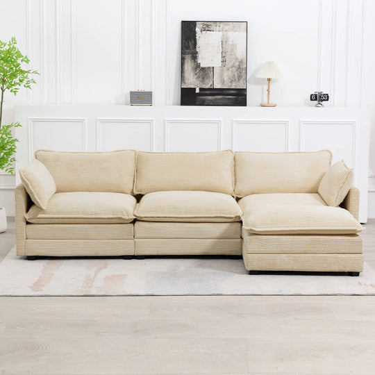 Corduroy Sectional Sofa with Removable Ottomans & Ultra-Soft Cushions for Living Room & Bedroom